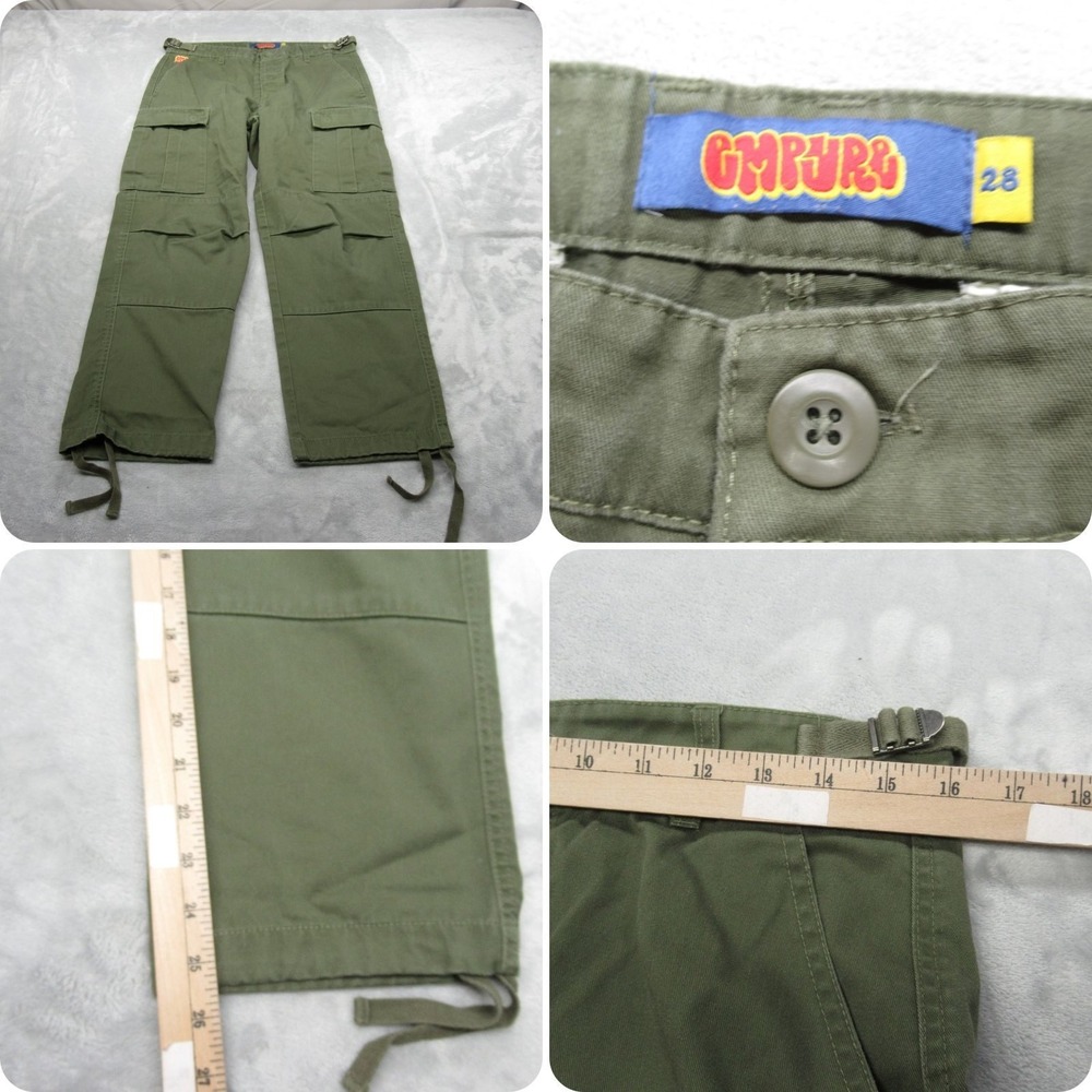 Empyre Relax Pants Womens 28 Green Zip Fly Adjustable Waist Cargo (Actual 32x25)